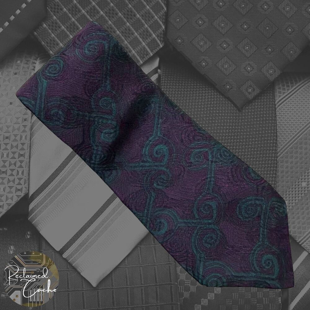 Jimmy Pike Purple and Green Abstract Tie